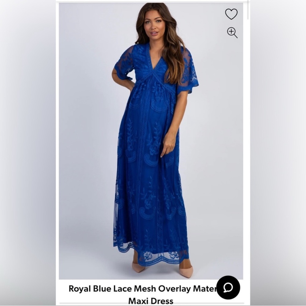 NWT! Pinkblush Maternity Lace Overlay Maxi Dress Royal Blue Medium